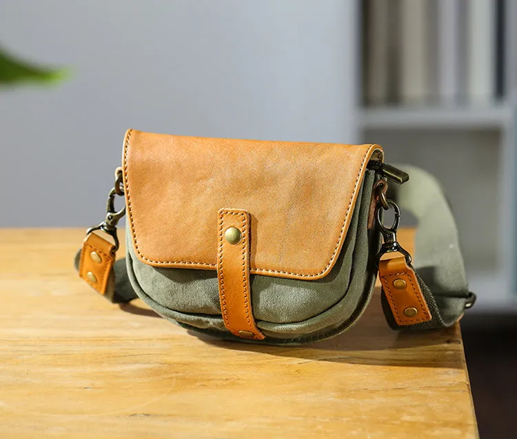 Ladies Green Canvas Bag Canvas And Leather Crossbody Purse For Women