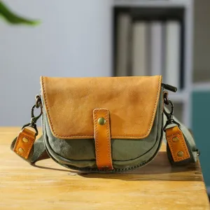 Ladies Green Canvas Bag Canvas And Leather Crossbody Purse For Women