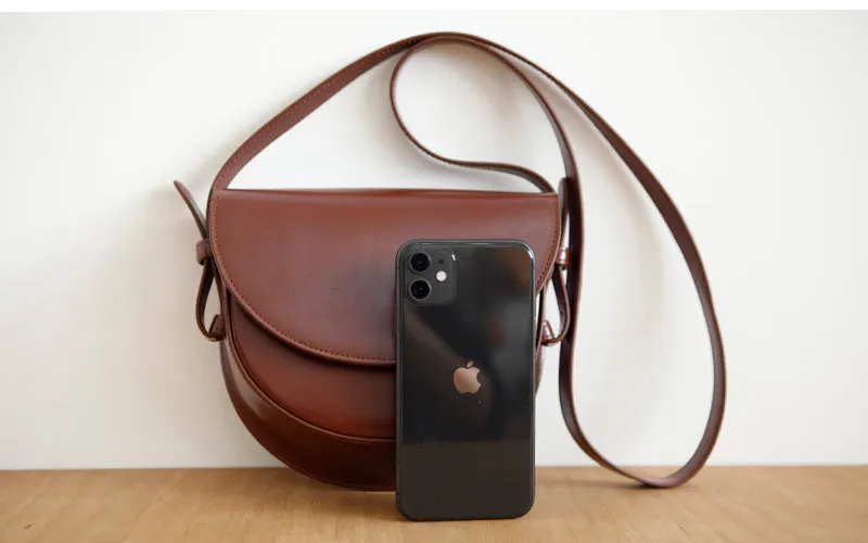 Ladies Small Leather Crossbody Saddle Bag Cross Shoulder Bag For Women