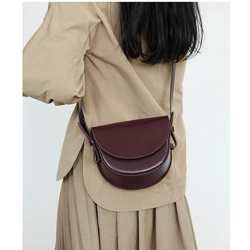 Ladies Small Leather Crossbody Saddle Bag Cross Shoulder Bag For Women