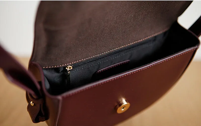 Ladies Small Leather Crossbody Saddle Bag Cross Shoulder Bag For Women