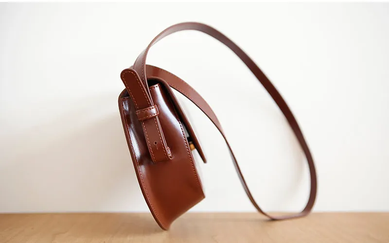 Ladies Small Leather Crossbody Saddle Bag Cross Shoulder Bag For Women