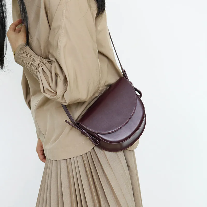 Ladies Small Leather Crossbody Saddle Bag Cross Shoulder Bag For Women