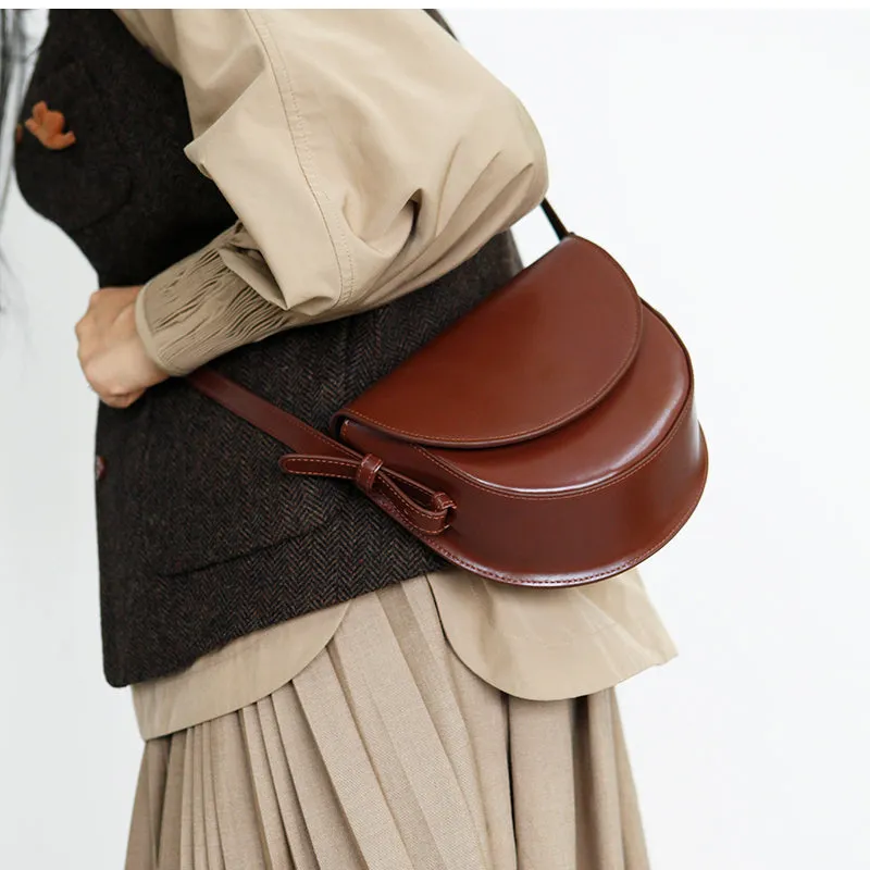 Ladies Small Leather Crossbody Saddle Bag Cross Shoulder Bag For Women