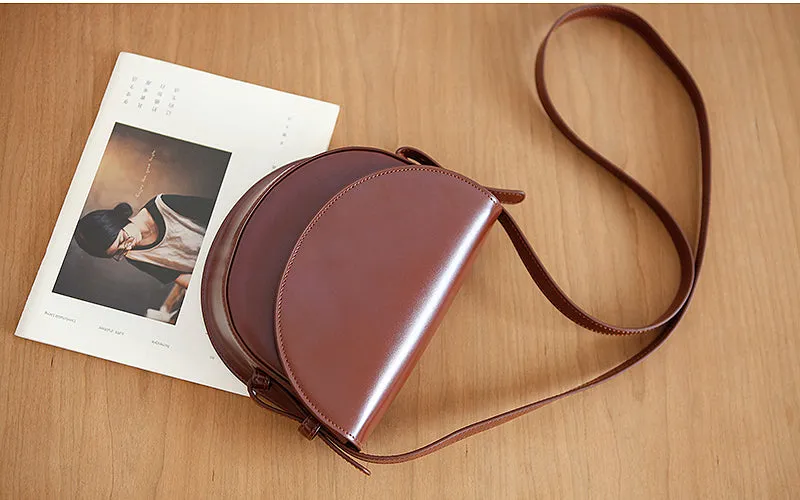 Ladies Small Leather Crossbody Saddle Bag Cross Shoulder Bag For Women