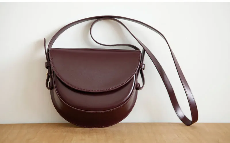 Ladies Small Leather Crossbody Saddle Bag Cross Shoulder Bag For Women