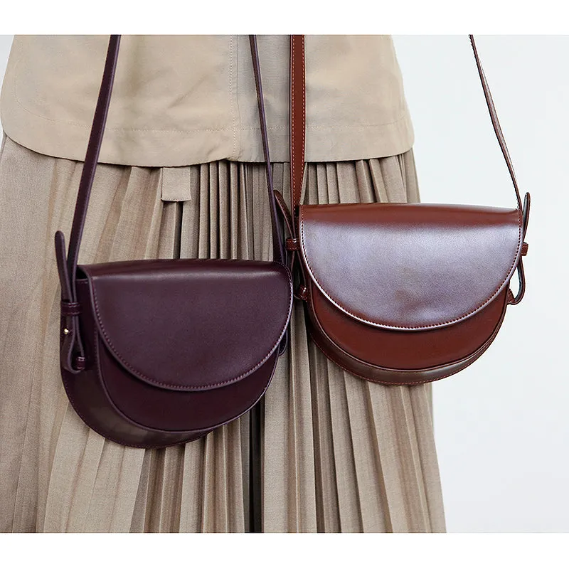 Ladies Small Leather Crossbody Saddle Bag Cross Shoulder Bag For Women