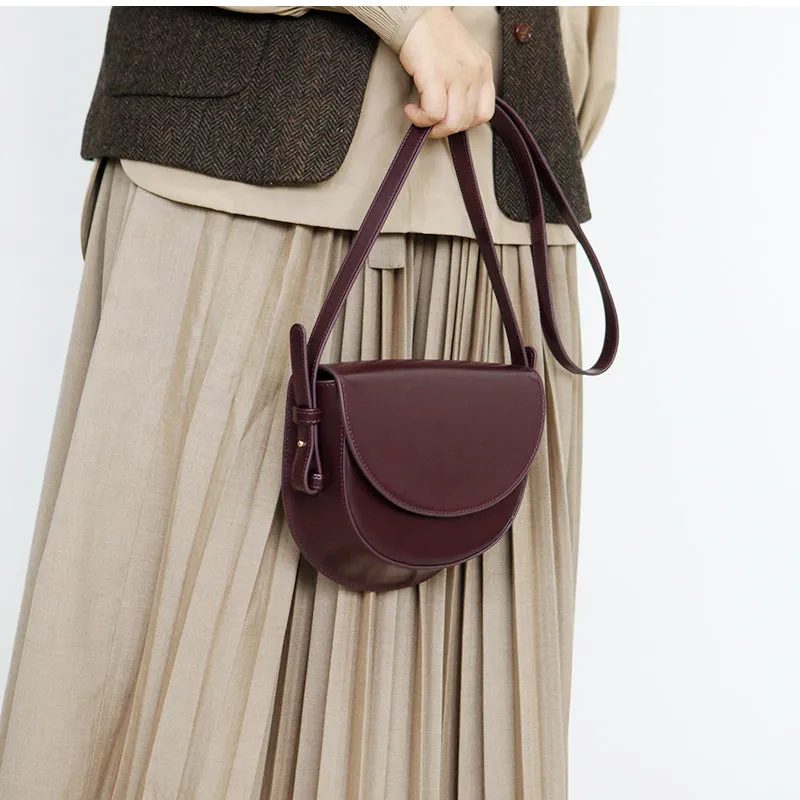 Ladies Small Leather Crossbody Saddle Bag Cross Shoulder Bag For Women