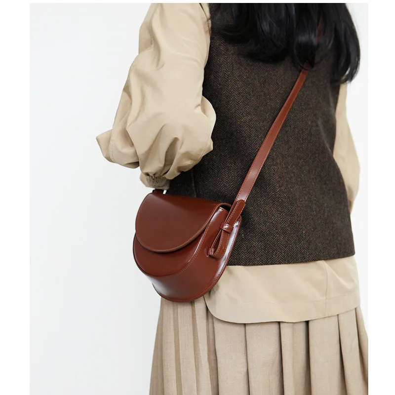 Ladies Small Leather Crossbody Saddle Bag Cross Shoulder Bag For Women