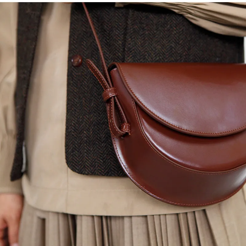 Ladies Small Leather Crossbody Saddle Bag Cross Shoulder Bag For Women