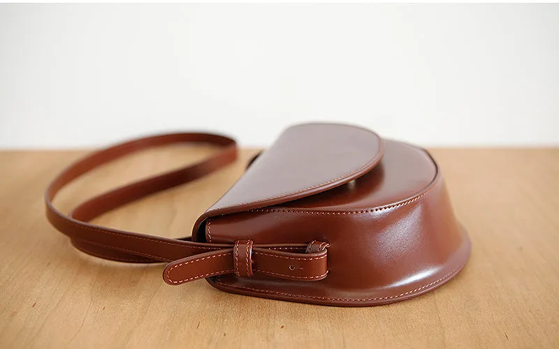 Ladies Small Leather Crossbody Saddle Bag Cross Shoulder Bag For Women