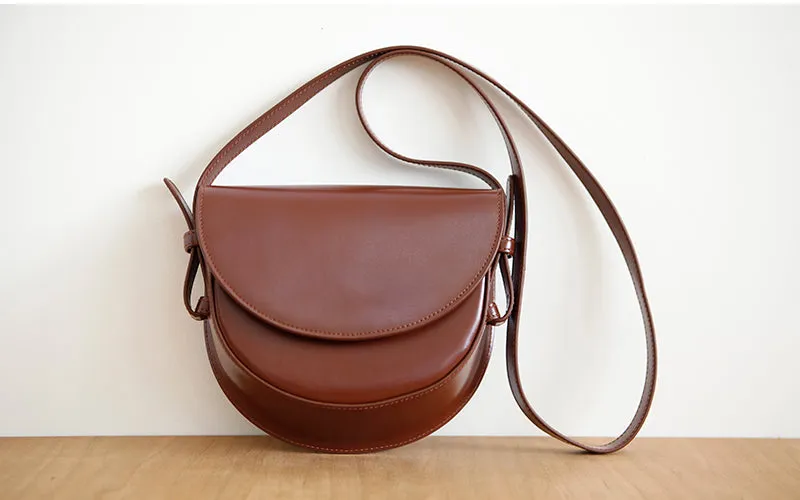 Ladies Small Leather Crossbody Saddle Bag Cross Shoulder Bag For Women