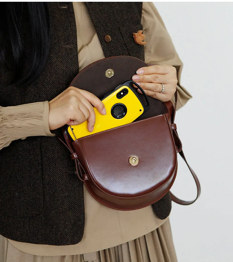Ladies Small Leather Crossbody Saddle Bag Cross Shoulder Bag For Women