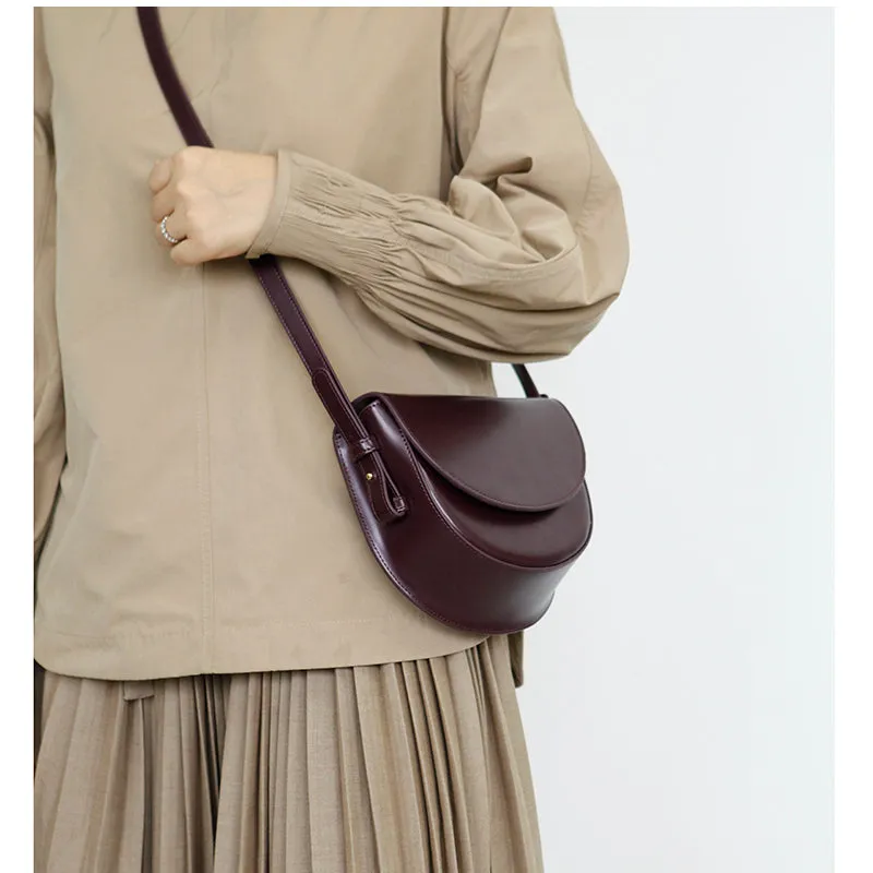 Ladies Small Leather Crossbody Saddle Bag Cross Shoulder Bag For Women