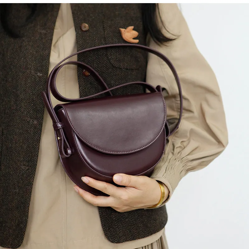 Ladies Small Leather Crossbody Saddle Bag Cross Shoulder Bag For Women