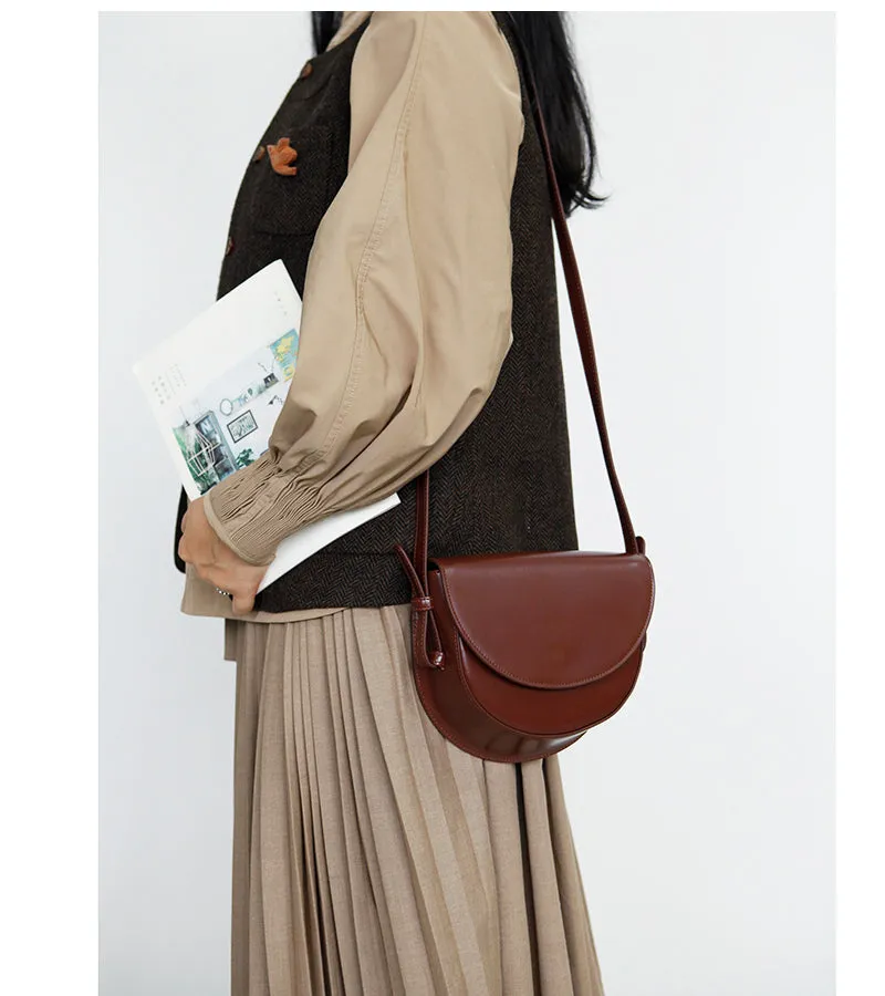 Ladies Small Leather Crossbody Saddle Bag Cross Shoulder Bag For Women