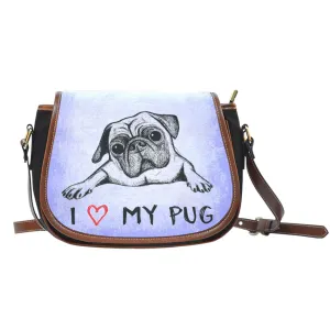 Love My Pug Leather Trim Saddle Bag