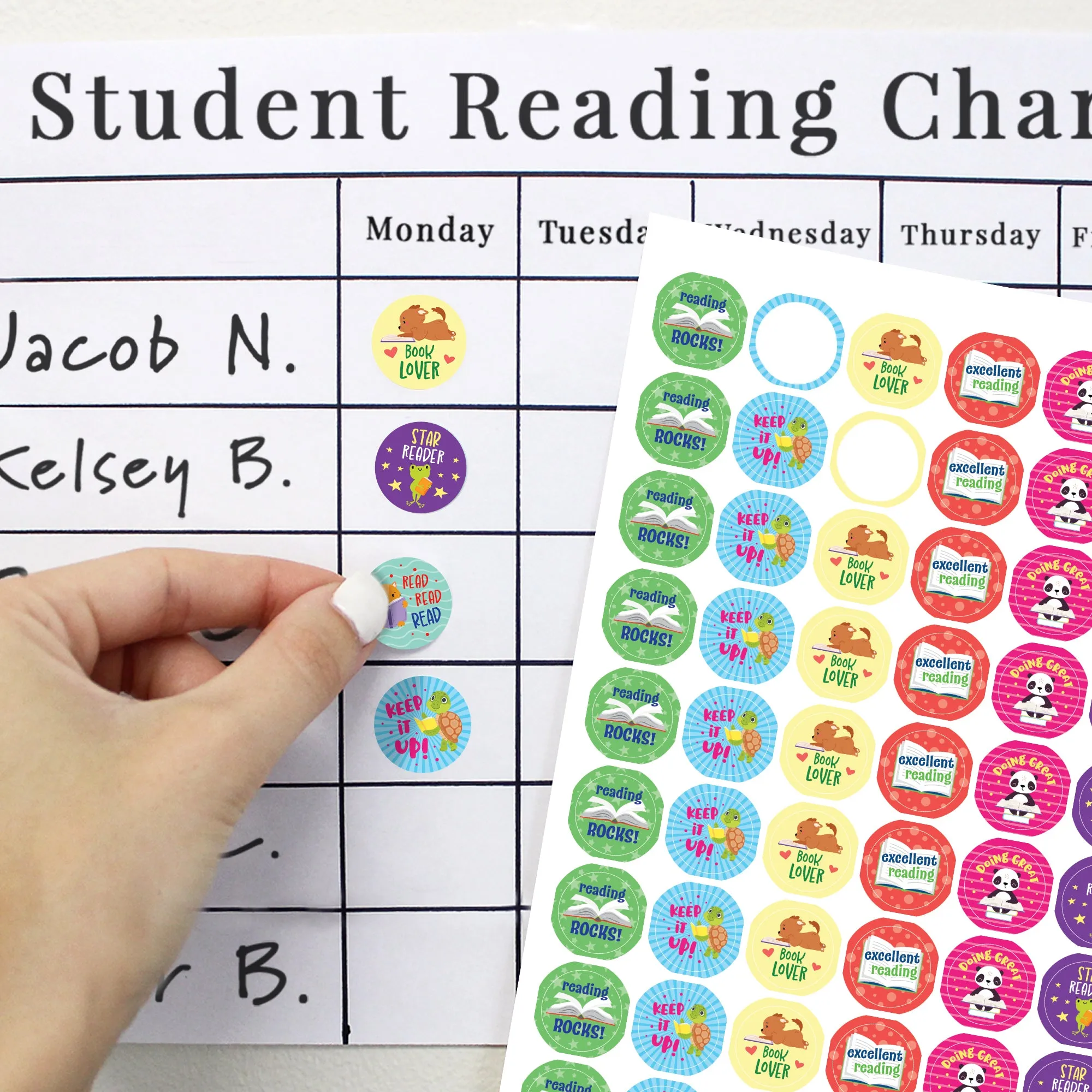 Motivational Teacher Reward Stickers for Students: Reading Rocks (1,080 Stickers)