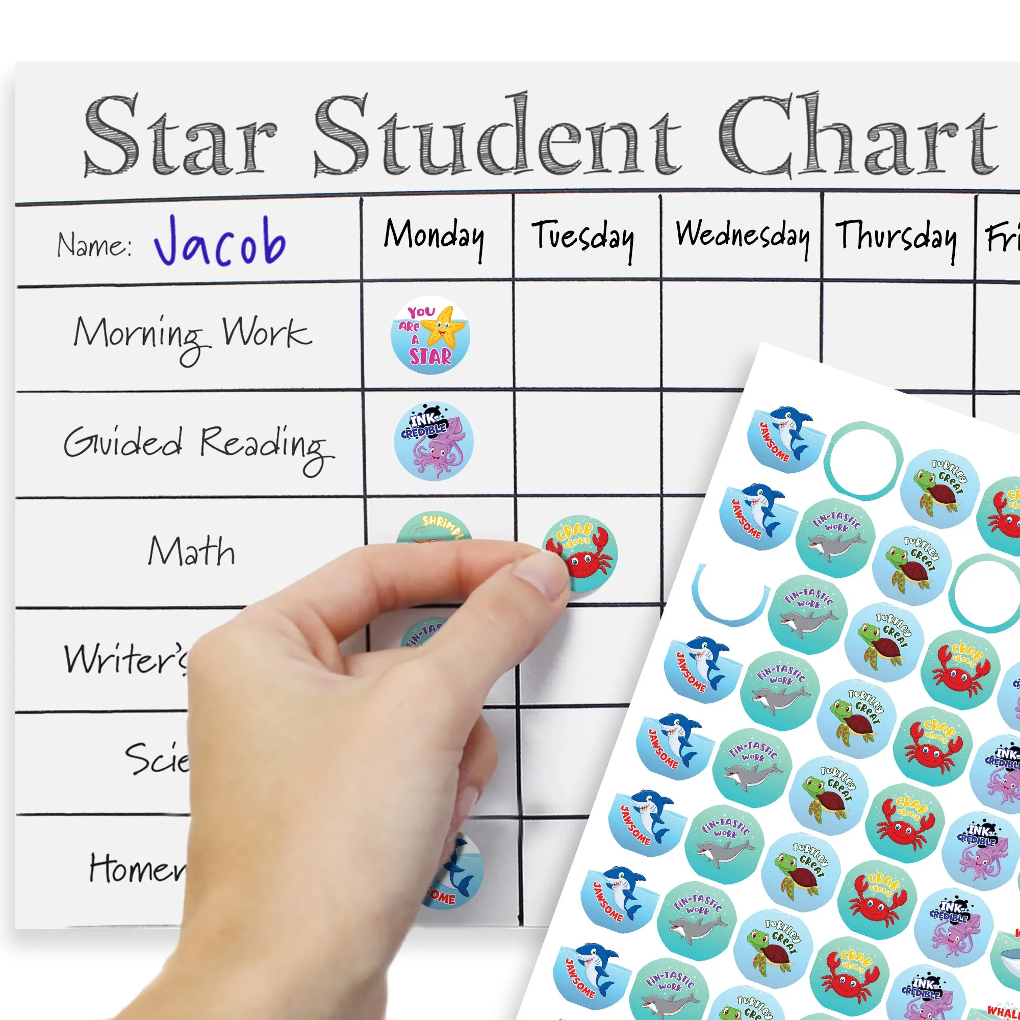 Motivational Teacher Reward Stickers for Students: Under the Sea (1,080 Stickers)