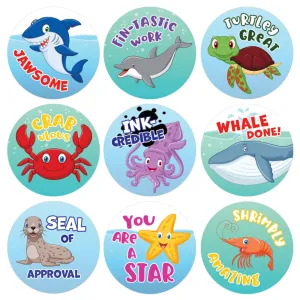 Motivational Teacher Reward Stickers for Students: Under the Sea (1,080 Stickers)