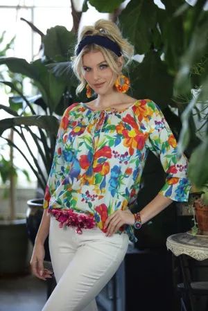 Multi-Colored Bonita Short Top with Tassels