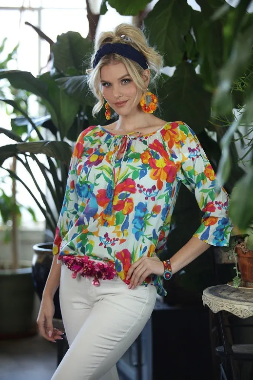 Multi-Colored Bonita Short Top with Tassels