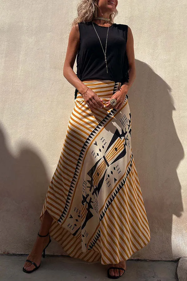 Music Festival Style Prints Skirt   Sleeveless Top 2 Pieces Set