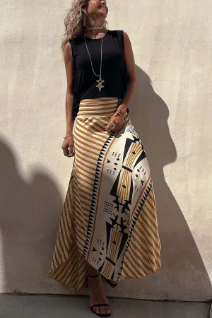 Music Festival Style Prints Skirt   Sleeveless Top 2 Pieces Set