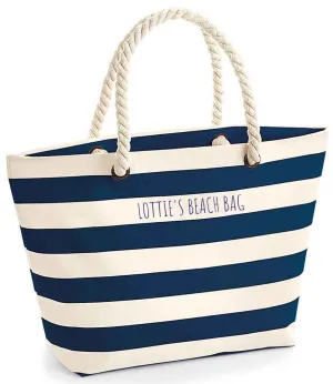 Navy striped beach bag with rope handles - Personalised