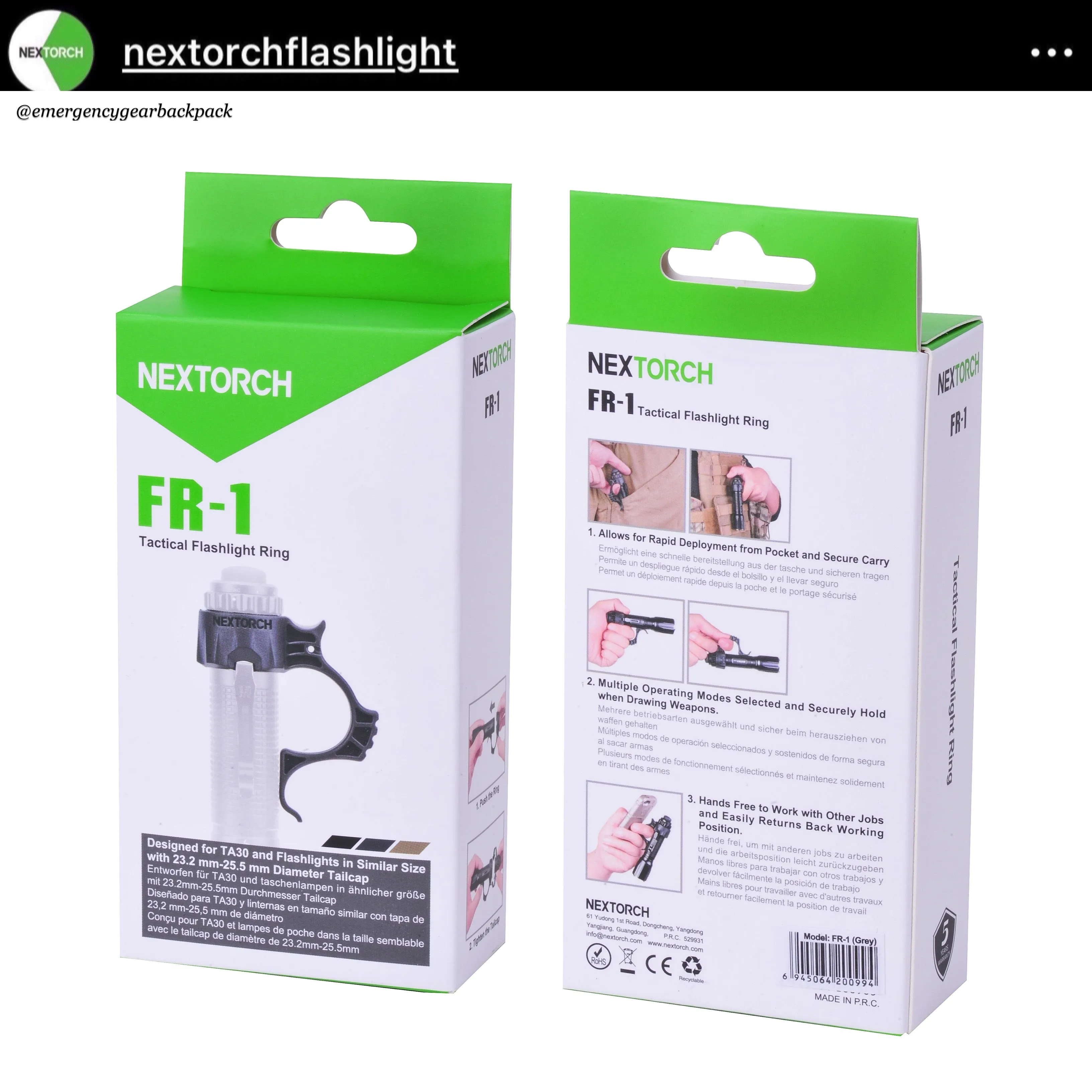 NEXTORCH FR-1 Tactical Flashlight Ring