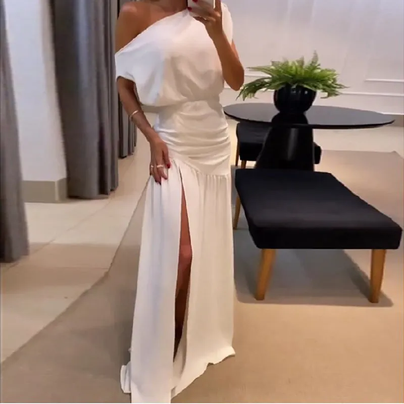 Off-the-shoulder high waist slit mermaid dress