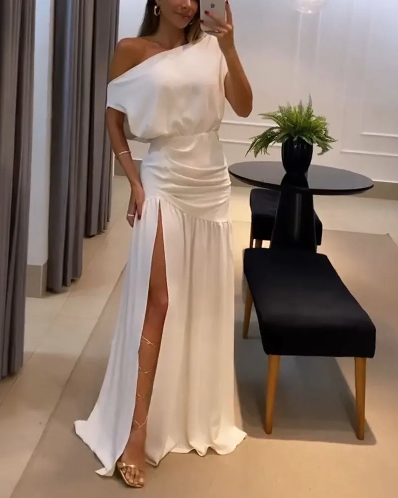 Off-the-shoulder high waist slit mermaid dress
