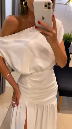 Off-the-shoulder high waist slit mermaid dress