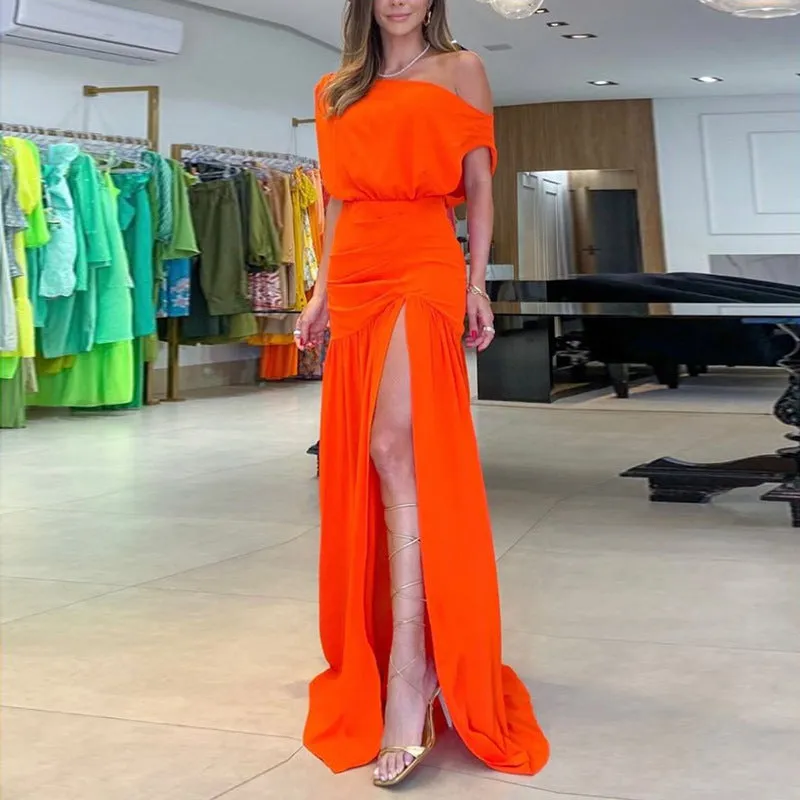 Off-the-shoulder high waist slit mermaid dress