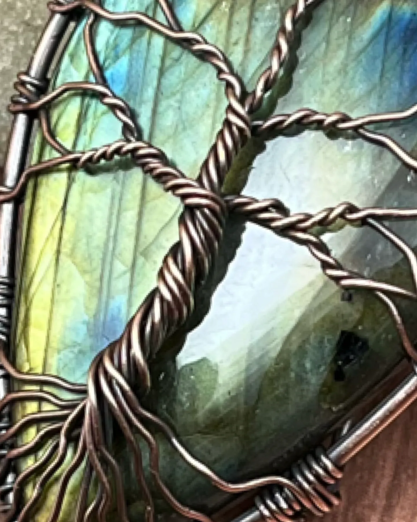 Oxidized Copper Wire Woven Tree Of Life Labradorite Pendant