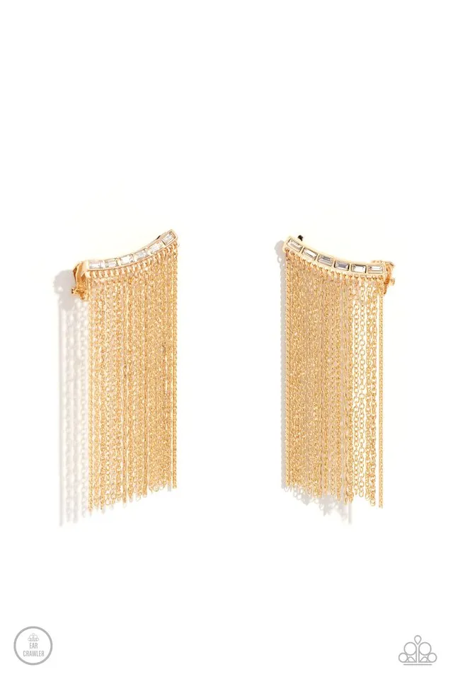 Paparazzi Earring ~ Feuding Fringe - Gold