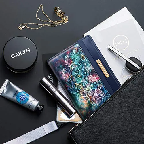 Passport Holder Cover,Traveling Passport Case Cute Navy Blue Passport Wallet for Women,Nebula