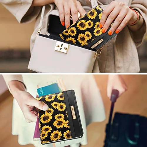 Passport Holder Cover,Traveling Passport Case Cute Passport Wallet for Women,Sunflower