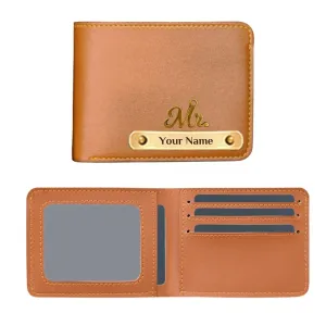Personalized Vegan Leather Wallet with Mr. Charm - Tan