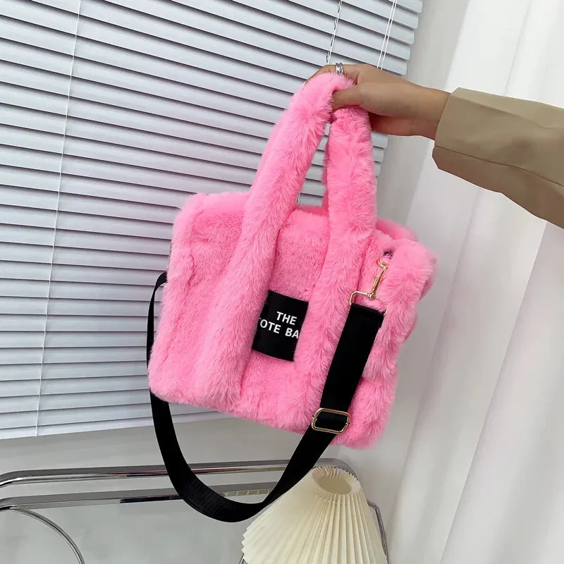 Plush Pink Faux Fur Tote Bag