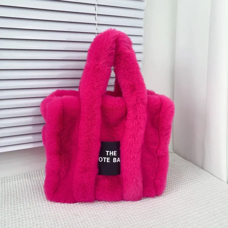 Plush Pink Faux Fur Tote Bag