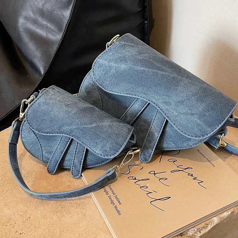 PU denim saddle bag