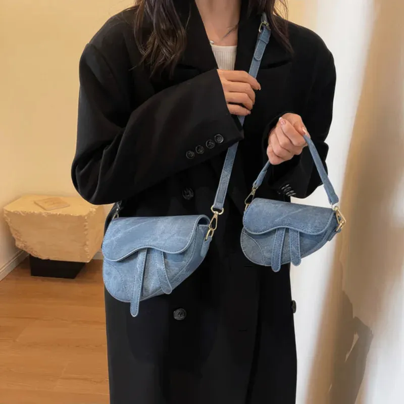 PU denim saddle bag