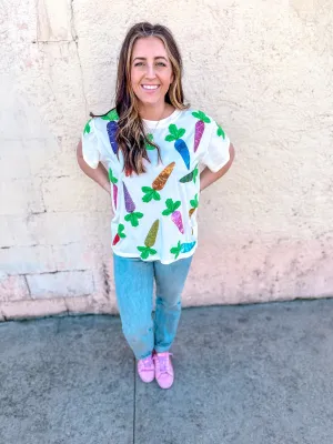 Queen of Sparkles: White Multi Carrot Tee