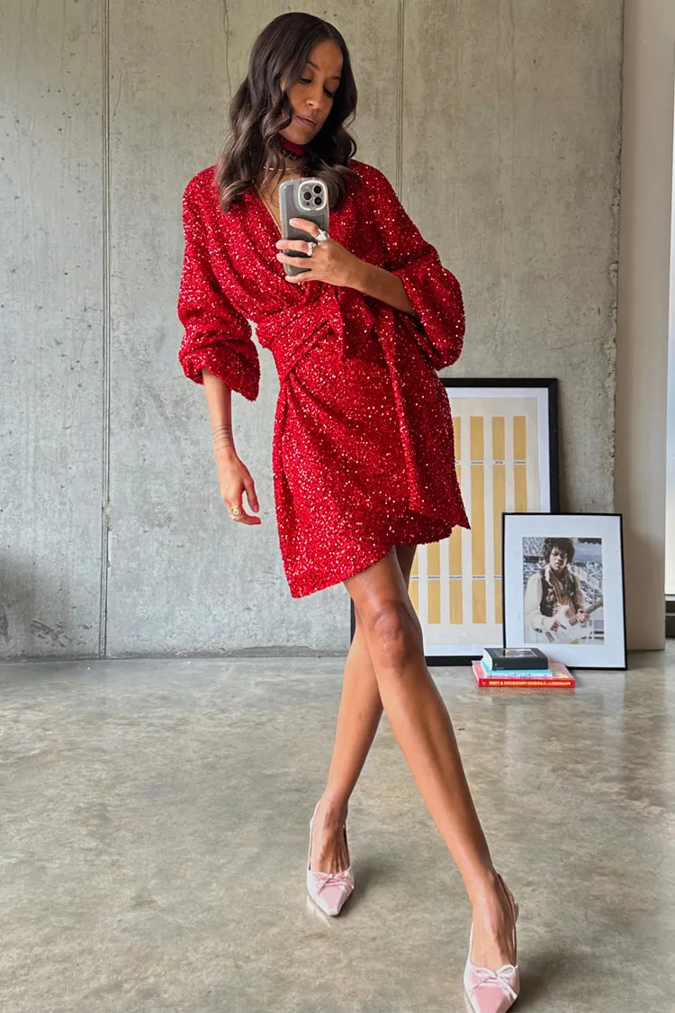 Red Sequin Mini Vienna Dress