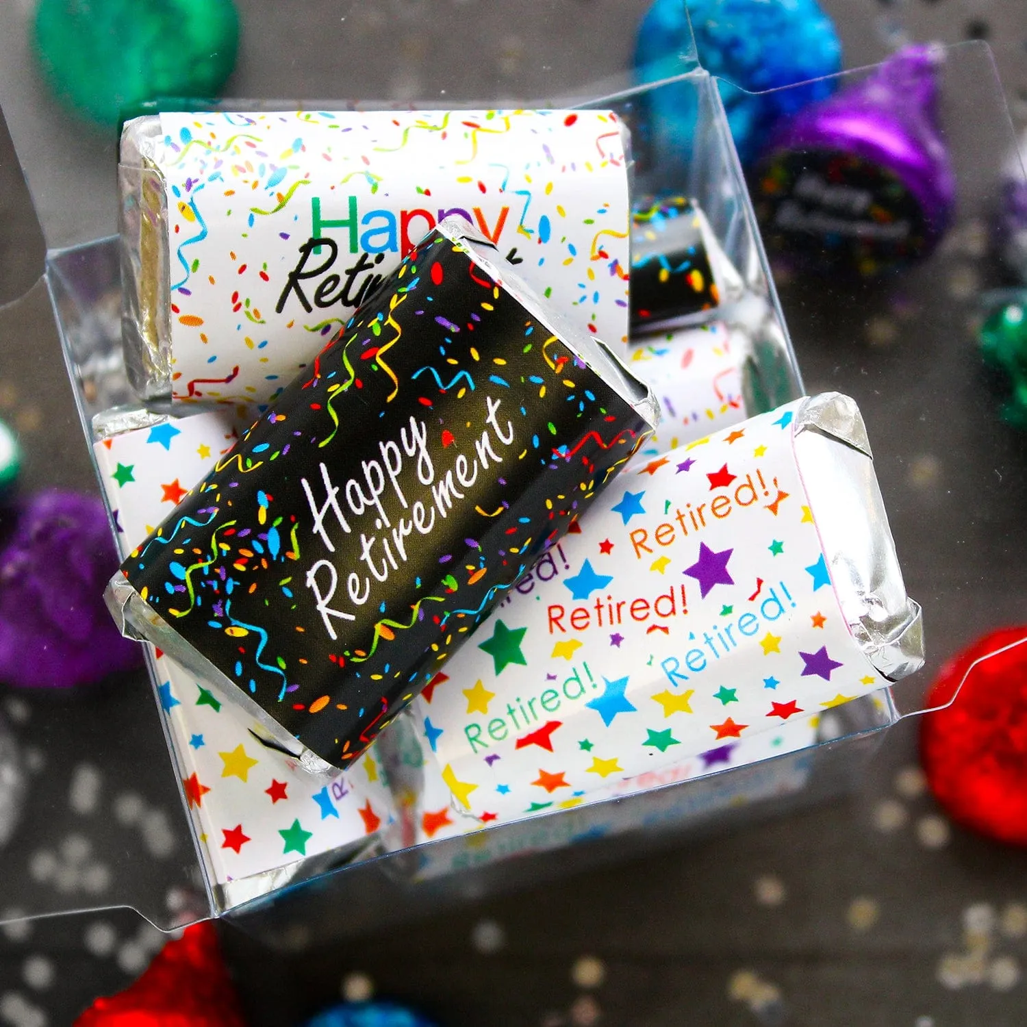 Retirement Party: Colorful Confetti - Mini Candy Bar Wrappers - 45 Stickers