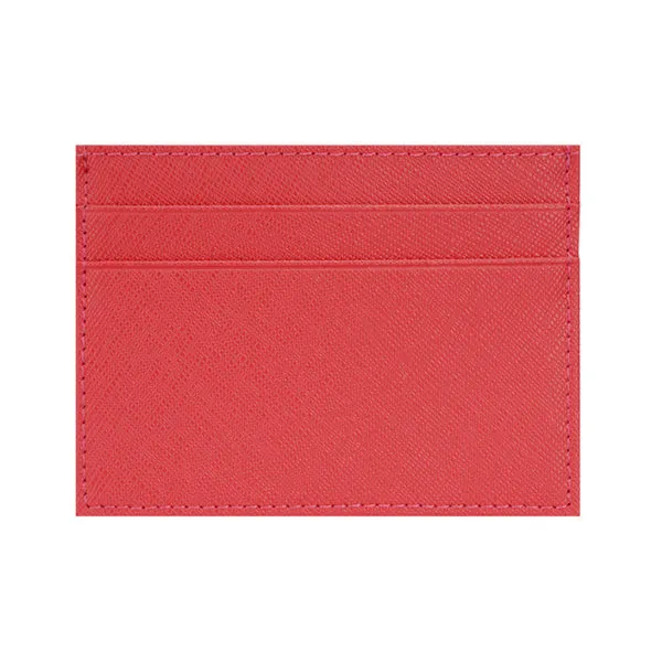 Rose Red Grained Leather Card Holder 玫紅色真牛皮信用卡套 (CH19004)