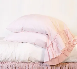 Set/2  Clementine Tatter Ruffle Pillowcases Standard - Pink