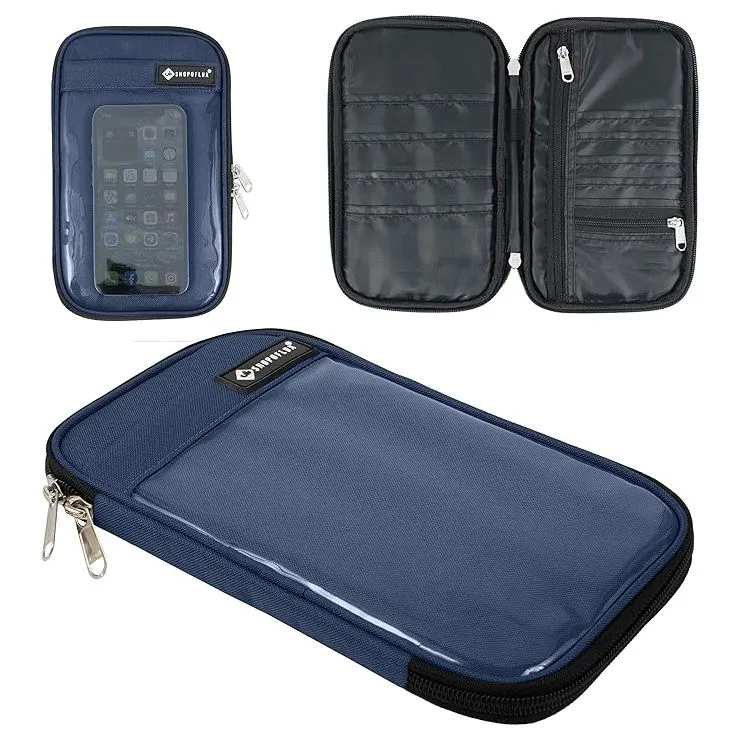 SHOPOFLUX Polyester Travel Passport Cover Organizer With Mobile Holder And Hand Strap For Men And Women (blue)