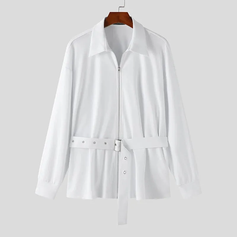 Sleek Belted Zip-Up Shirt